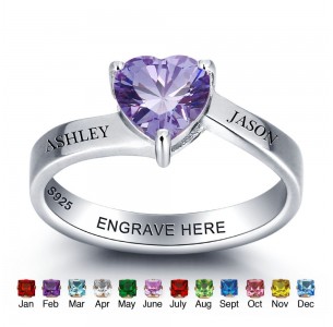 Birthstone Ring, Sterling Silver Personalized Engravable Ring JEWJORI101975